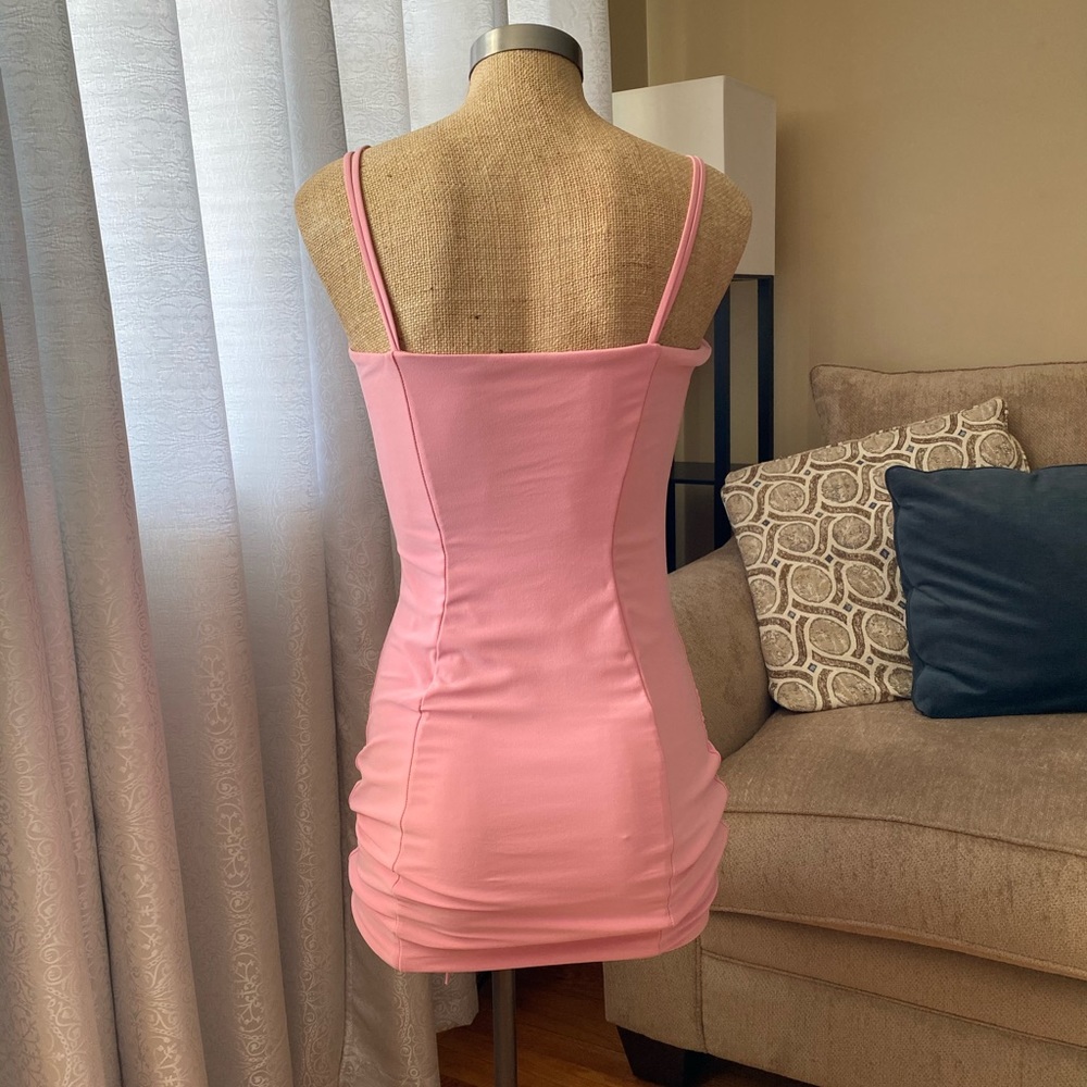 PINK RUCHED MINI DRESS - Picture 3 of 5
